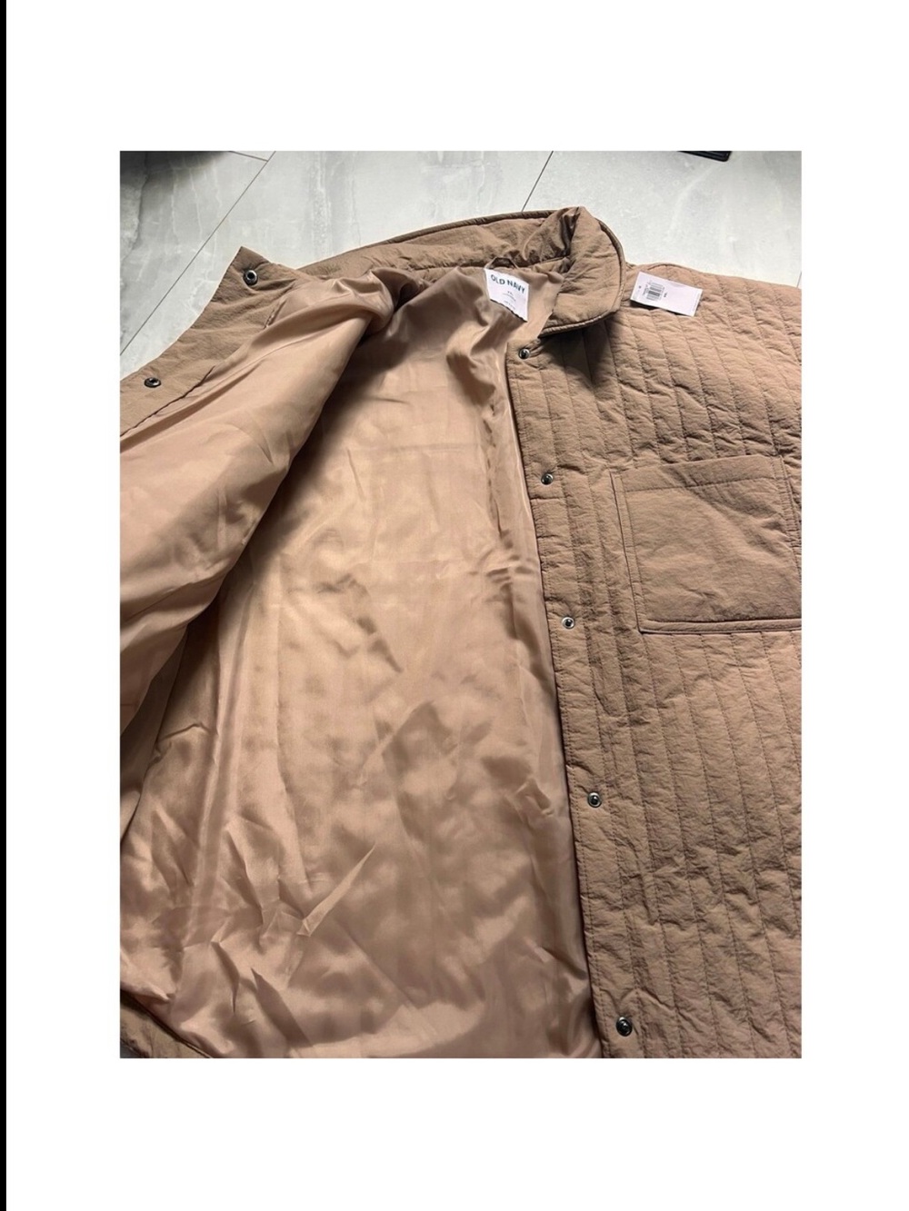 Old Navy Quilted Brown Button-Front Puffer Jacket - Picture 4 of 6